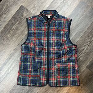 Appleseed’s Womens Med Vest Plaid Black Zipper Polyester Pocket Accent Quilted